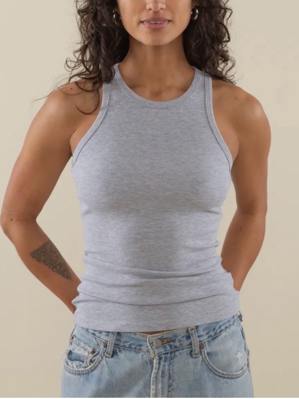 NWOT NLT Heather Gray high neck cotton stretch tank top sz m